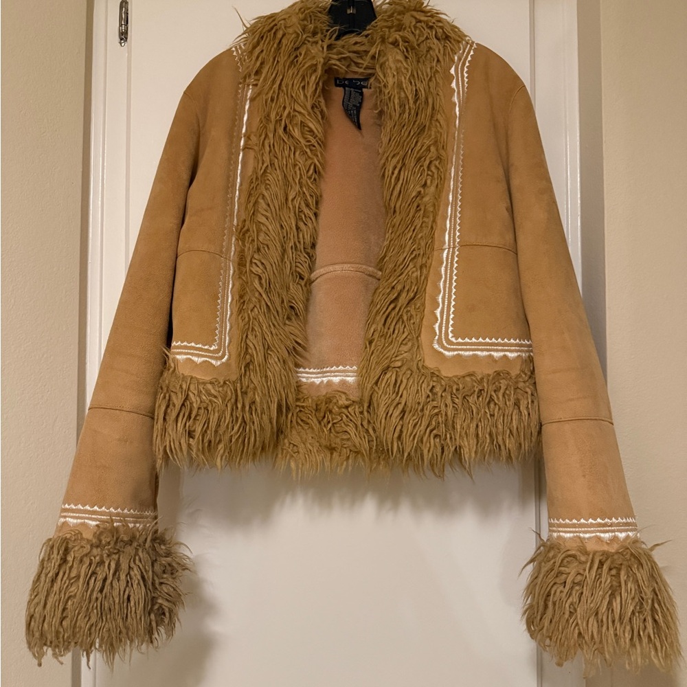 Bebe vintage Camel Teddy Jacket with Faux Fur